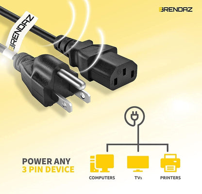 18 AWG Universal Power Cord – Replacement 3-Prong Power Connector Works for Computer, Pcs, Monitors, Printers, Amplifiers, Scanners, TV (IEC320 C13 to NEMA 5-15P) (3-Feet)
